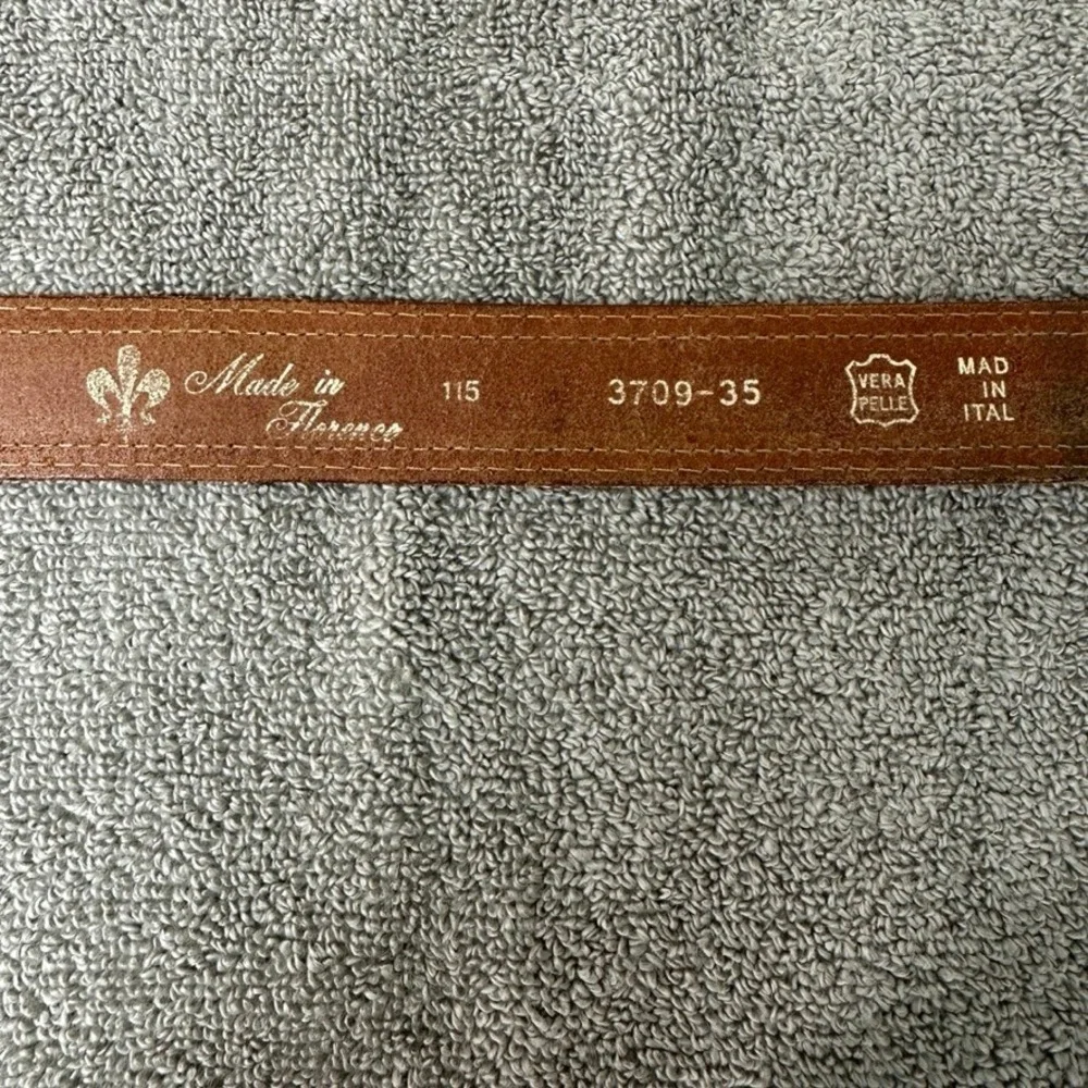 Made in Florence Italy Vera Pelle Brown Leather Embossed Belt 115 3709-35 Mens